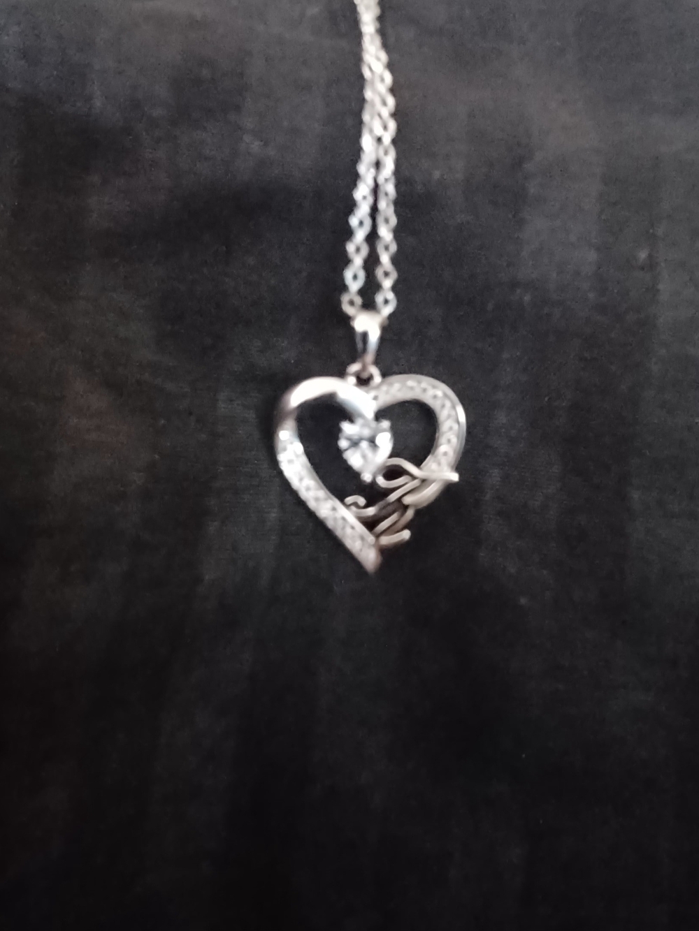 Sterling Silver Heart K Pendant Necklace - Clear Crystal Accent